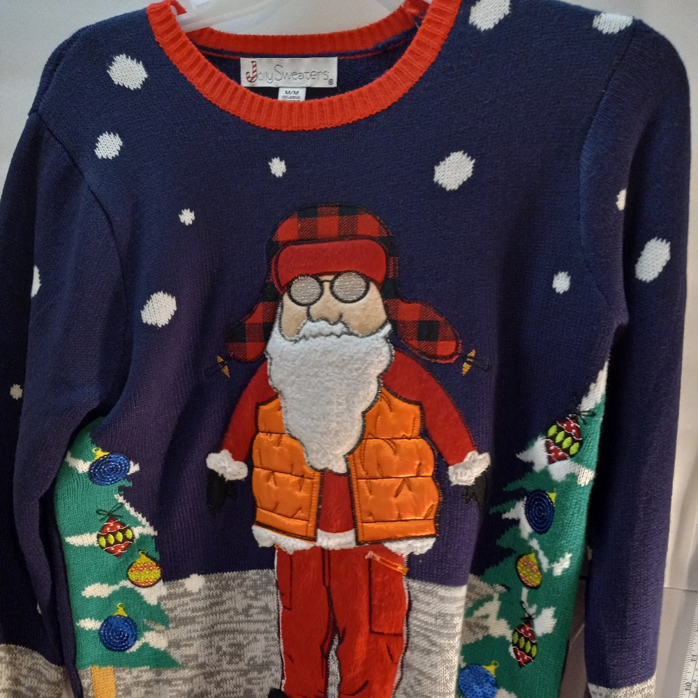 Jolly Sweaters Cool Santa Pullover Medium Blue Sapphire Christmas Ugly Sweater